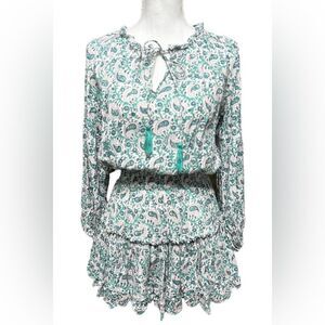 Oliphant Suzani green paisley smocked waist dress